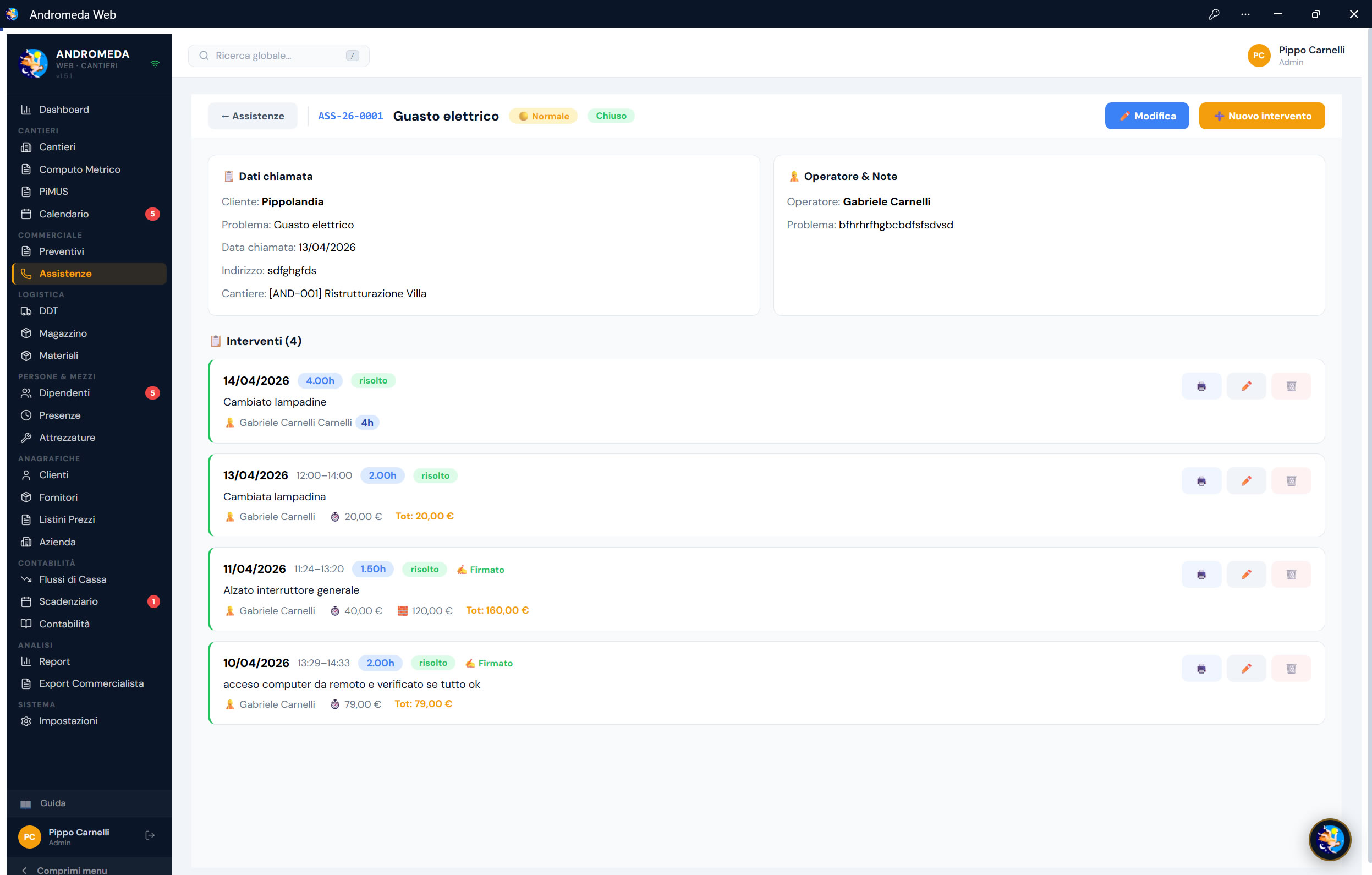 Gestione assistenze e interventi in Andromeda